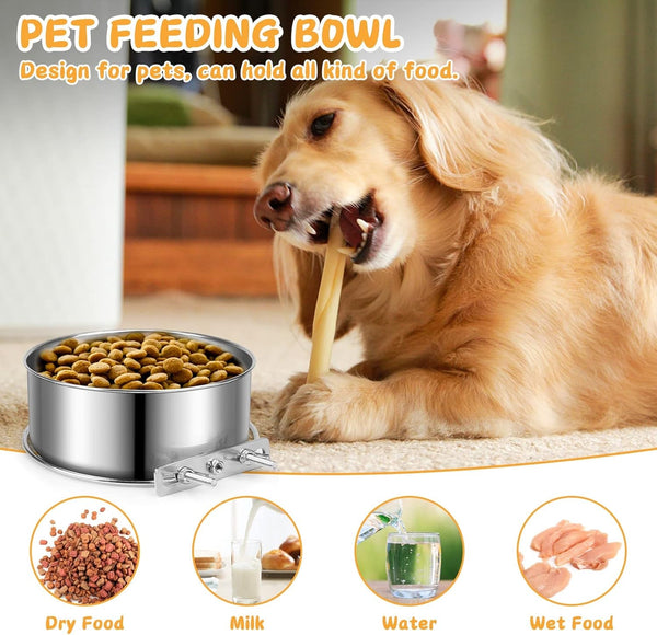 Stainless Steel Dog Bowls, Shineme 40Oz & 60Oz No Spill Dog Crate Water and Food Bowls with Hanging Hook for Kennel, Cage and More, 7.0 X 3.7” & 6.2 X 2.5” Feeder Dish for Large and Medium Dogs4