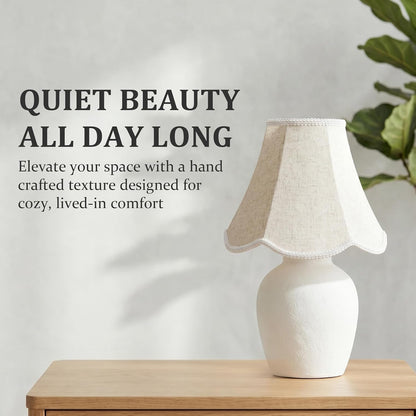 Beige Scalloped Lamp Shades Set of 2, 6.7" X 13" X 10" Bell Linen Lampshades with Petal Edge Braid, Medium Spider Fitter Replacement for Table Lamps, Living Room & Bedroom, Easy Assembly Required2