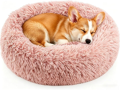 Calming Donut Dog and Cat Bed for Indoor Cats, Anti-Anxiety round Fluffy Soft Washable Small Pet Bed for Puppy and Kitten, Warming Comfortable Luxury Anti-Slip Waterproof Mute Base 20In Gray22