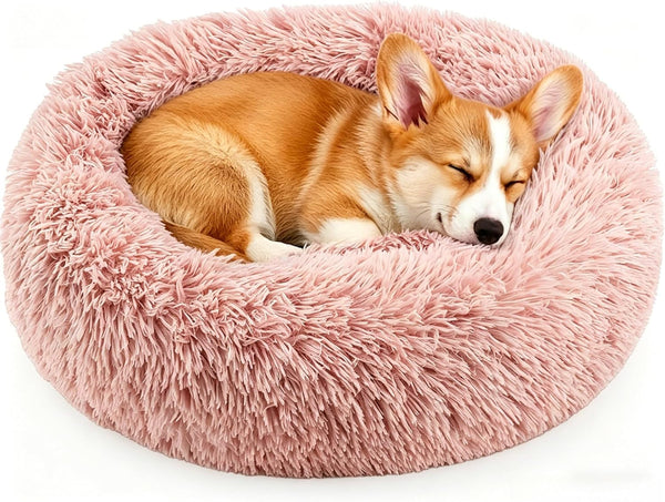 Calming Donut Dog and Cat Bed for Indoor Cats, Anti-Anxiety round Fluffy Soft Washable Small Pet Bed for Puppy and Kitten, Warming Comfortable Luxury Anti-Slip Waterproof Mute Base 20In Gray22