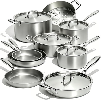 Stainless Steel Cookware Set, 5 Ply 14 Piece Stainless Steel Pot and Pan Set-Induction, Heavy Chef Quality, Oven Safe | Professional Kitchen Cooking Appliances, PFOA, PTFE & PFOS Free1