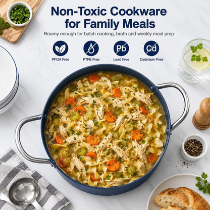 8 Quart Stock Pot with Lid, Ceramic Nonstick Soup Pot for Family Meals, Batch Cooking, Broth, Seafood Boil & Meal Prep, Non Toxic Induction Stockpot with Stainless Steel Handles, Blue2