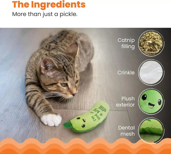 Catstages Crunchy Pickle Kicker Cat Toy – Plush Crinkle Toy with Catnip and Dental Mesh, 6.5"4