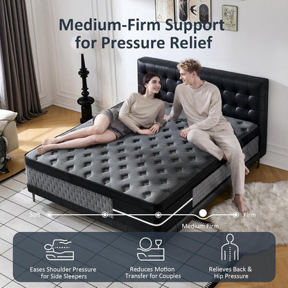 Queen Size Mattress 12 Inch, Hybrid Mattress in a Box, Individually Pocket Springs, Medium Firm Feel for Pressure Relief, Breathable Comfort, Certipur-Us Certified2