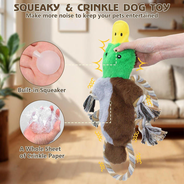 3 Pack No Stuffing Squeaky Dog Toys, Tug of War Dog Toy with Rope | Interactive, Squeaker & Crinkle Paper, Durable for Teeth Cleaning, Anxiety Relief, Dog Gifts for Small, Medium Dog5