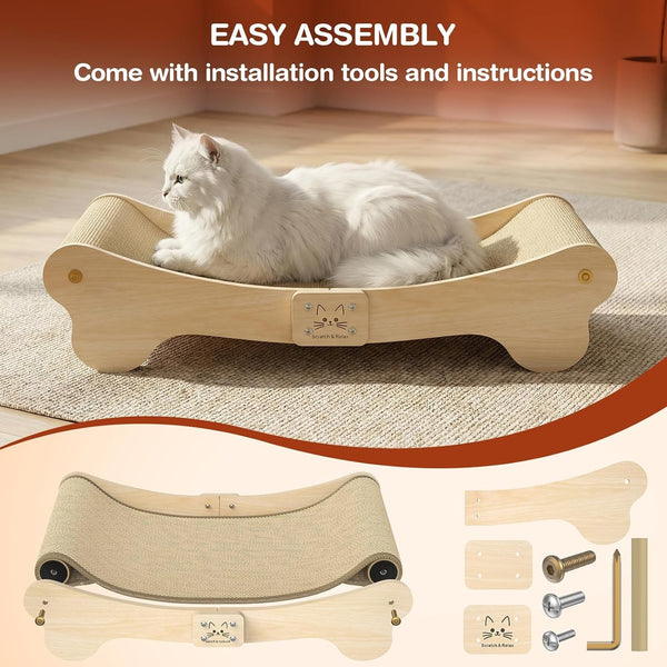 NOCOEX Sisal Cat Scratcher Bed: Wood Scratch Board Hammock for Indoor Cats | Natural Solid Wood Curved Frame Lounger Sleep Scratching Pad Post Large Cats 45 Lbs, Easy Assembly Modern Furniture Protector6