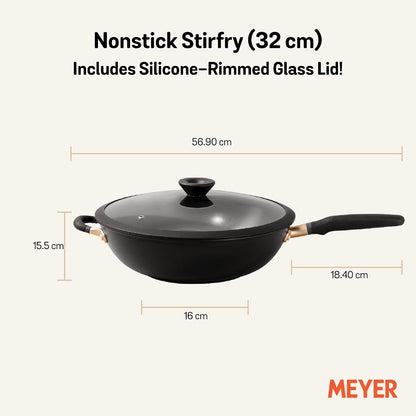 Nonstick Wok with Glass Lid | 12.5" Induction Compatible Stir Fry Pan | Hard Anodized | Dishwasher Safe | Oven Safe | Matte Black with Silicone Handles | Accent Series Cookware | 12.5Inch/32Cm6