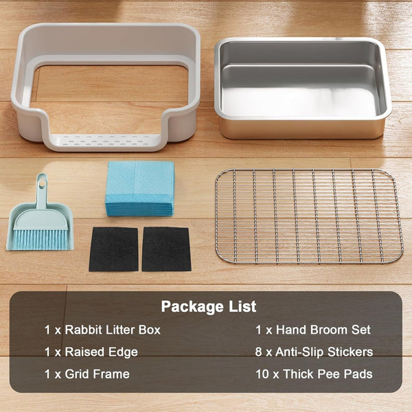Stainless Steel Sifting Litter Box for Rabbit, Bunny, 16.9×13.4 In(L×W) | Raised Border, Split Double-Layer, Metal Grate, Easy Clean, Extra-Large Space for Guinea Pig, Ferret5