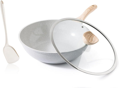 Ceramic Wok Pan, 12 Inch Nonstick Wok with Lid, Healthy Non Toxic Woks & Stir-Fry Pans for Cooking, Induction Cookware, PFOA & PFAS Free (Grey)1