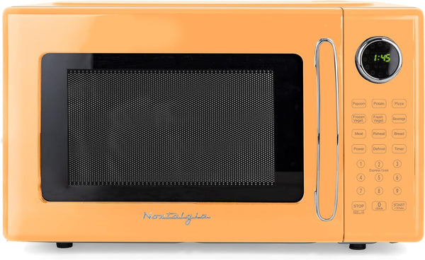 Modern Retro Compact Countertop Microwave Oven - 1.1 Cu. Ft. - 1000-Watts with LED Digital Display - Child Lock - Easy Clean Interior - Orange1