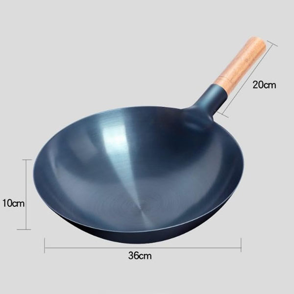 Pre-Seasoned Blue Carbon Steel Wok Pan, 13.5 Inch round Bottom Stir Fry Pan for Gas Stovetops - Heavy Duty Chinese Cookware with Stay-Cool Wooden Handle (5 Quart)3