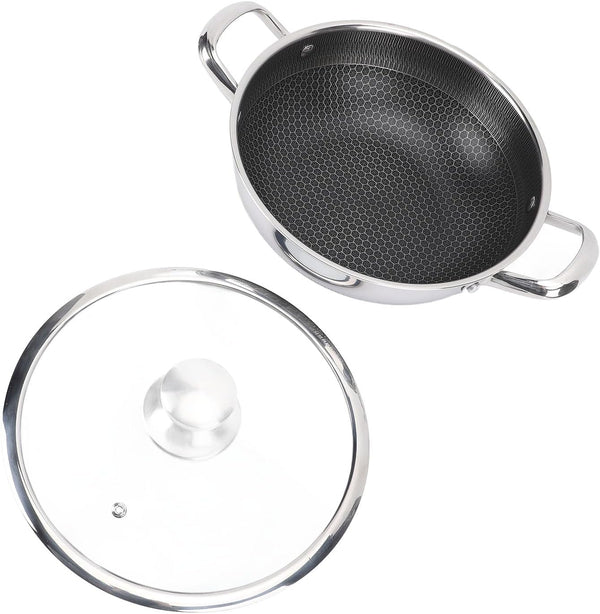 Stainless Steel Wok Pan, Nonstick Frying Pan Honeycomb Stir Fry Skillet with Lid, Compatible with Induction Cooker Gas Range, Dishwasher Safe (26Cm)9