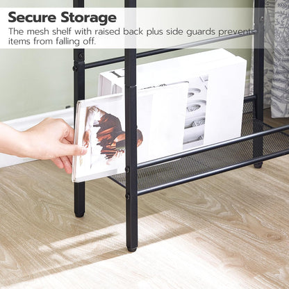 Small Narrow Side Table with Charging Station, Skinny End Table for Small Spaces, Slim Nightstand with USB Ports Outlet, Sofa beside Table with Storage Shelf, Rustic Brown and Black BF102UBZ016