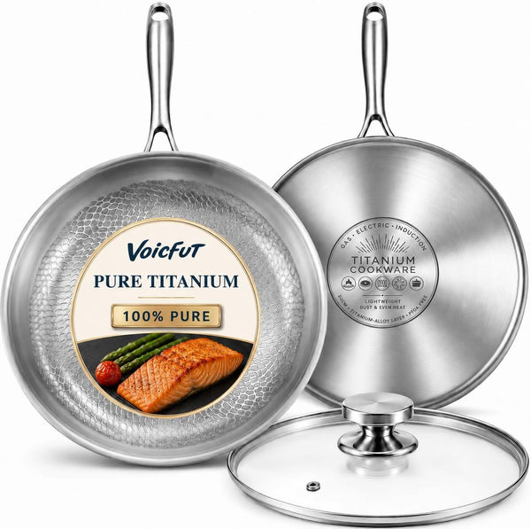 12" Titanium Pans for Cooking, 100% Pure Titanium Frying Pan | Food-Grade Titanium; Naturally Non-Toxic; No PTFE/PFOA/PFAS Coating; Induction Ready, Dishwasher Safe, Oven Safe to 1000°F1