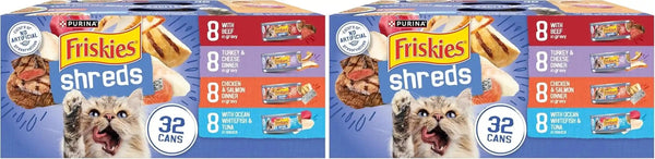 Purina Friskies Wet Cat Food Variety Pack, Shreds with Beef, Turkey and Cheese Dinner, Chicken and Salmon Dinner, and with Ocean Whitefish and Tuna - (Pack of 40) 5.5 Oz. Cans12