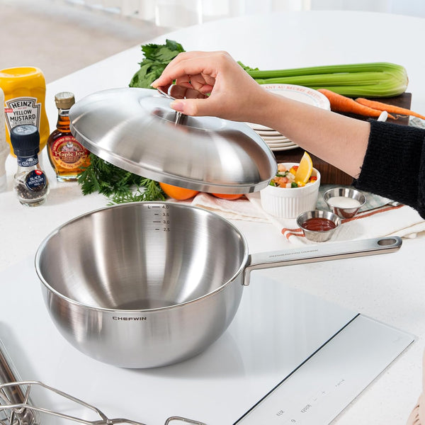 316 Stainless Steel 9.4-Inch Wok Pan with Lid, Stir Fry Pan, 5Ply, Induction Cookware, Dishwasher Safe, Oven Safe2