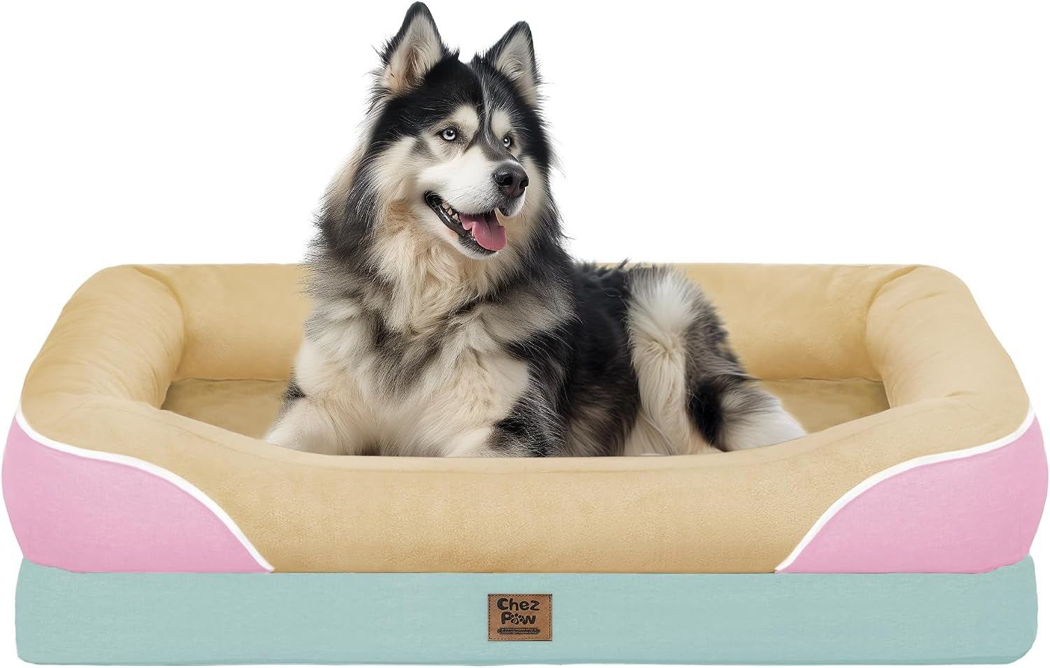 chez-paw-waterproof-orthopedic-xl-dog-bed-for-large-and-extra-large-dogs-egg-crate-foam-4-sided-bolster-support-waterproof-liner-non-slip-bottom-machine-washable-cover-42-x-30-inch