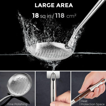 Flat Bottom Wok Pan - 13.5" Blue Carbon Steel Wok + Wok Lid 12.8 Inch + 17" Spatula and Ladle Skimmer Spoon8