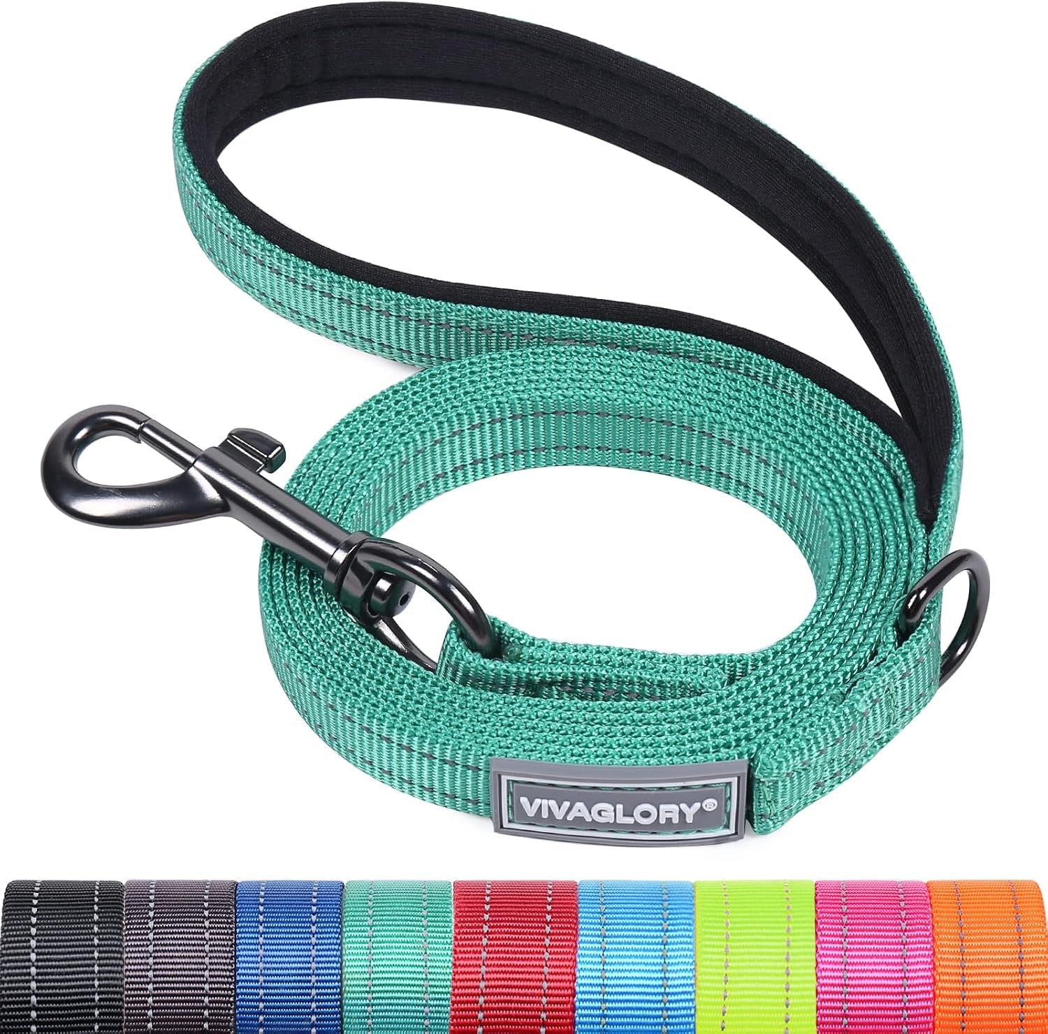vivaglory-dog-leash-puppy-leash-for-collar-3ft-x-1in-black-with-soft-padded-handle-for-training-walking-heavy-duty-double-layer-nylon-pet-puppy