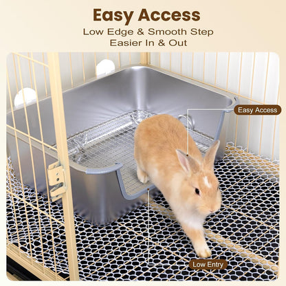 Rabbit Litter Box, Extra Large Bunny Litter Box with 304 Stainless Steel Sifting Tray & Hooks, Rabbit Litter Box, Easy to Clean and Odor Control (17.7" × 13.8" × 5.9")6