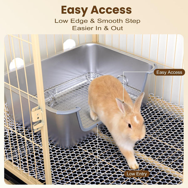 Rabbit Litter Box, Extra Large Bunny Litter Box with 304 Stainless Steel Sifting Tray & Hooks, Rabbit Litter Box, Easy to Clean and Odor Control (17.7" × 13.8" × 5.9")6