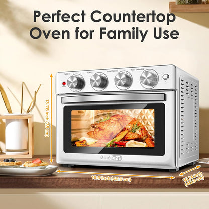 Air Fryer Toaster Oven 26 QT, Large Airfryer Convection Countertop Oven Combo with Easy Bake, Roast, Broil, Warm, 6 Slice Toast 7-In-1 Functions, 3 Layers with 4 Accessories,Stainless Steel3