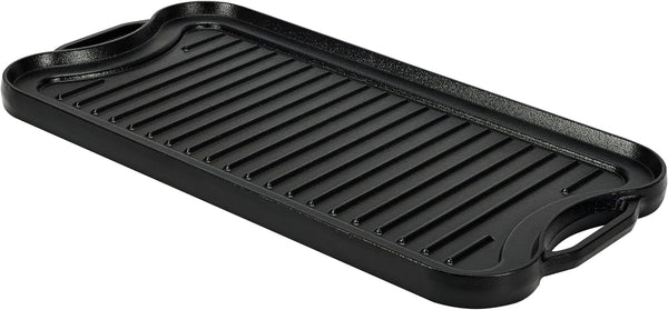 Pre-Seasoned Cast Iron Reversible Rectangular Grill/Griddle with Even Heat Distribution, Black, 20 X 10.63 X 0.98 Inch2