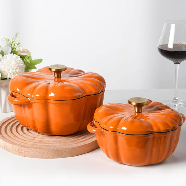 Cast Iron Dutch Oven, Pumpkin Shape Casserole Cooking Pot with Lid | Non-Stick Soup Pots Halloween Cooking Pot Enamel Cookware Crock Pots for Soup Porridge Stew2