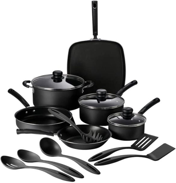 Primaware 15-Piece Non Stick Pots and Pans Set, Storm | Aluminum Nonstick Cookware Kitchen Set with Cooking Utensils1