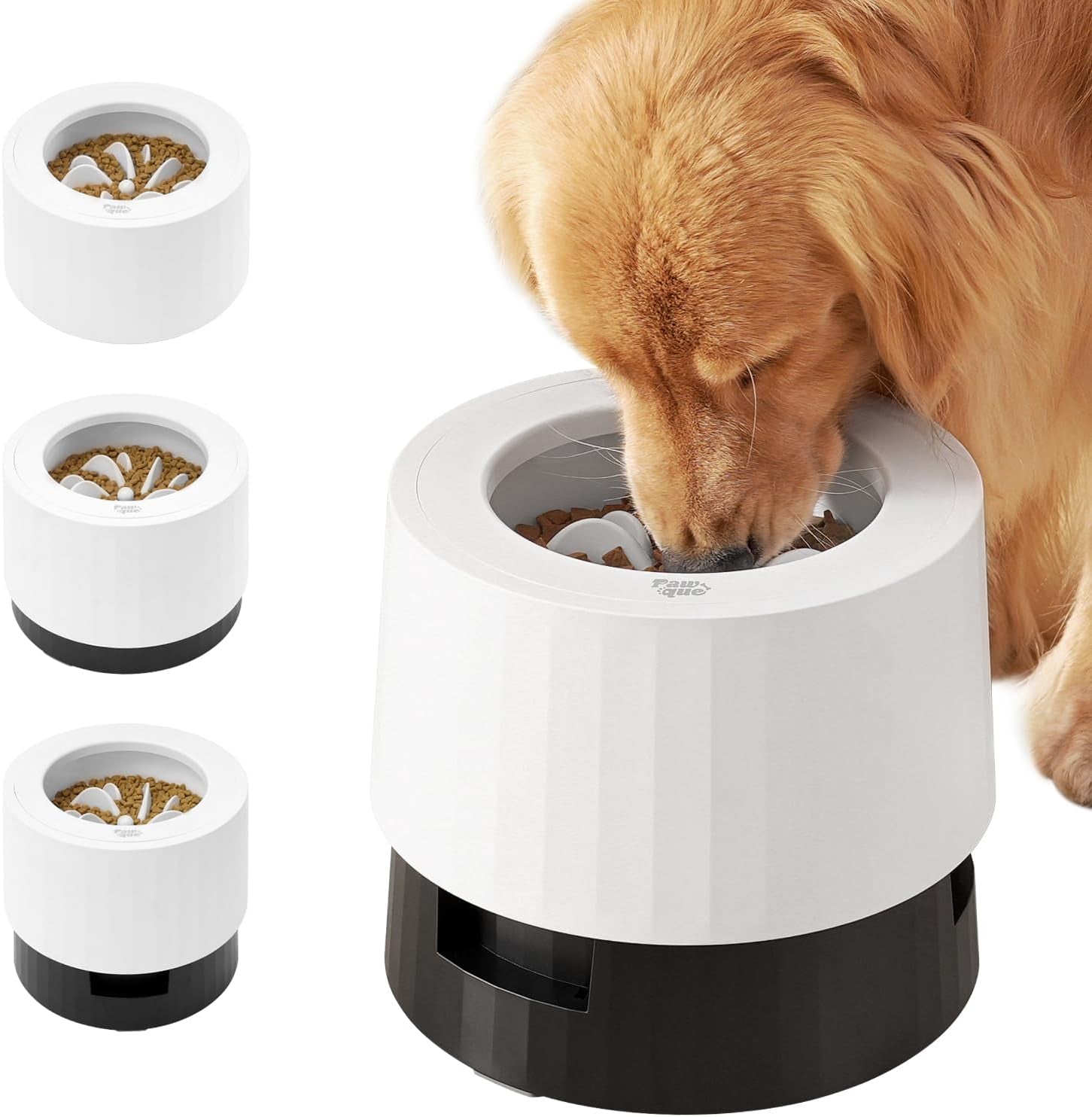 pawque-raised-95oz-slow-drinking-dog-water-bowl-no-spill-medium-large-breed-single-elevated-stainless-steel-water-bowl-with-floating-disc-stable-sturdy-base-and-snap-on-adjustable-height-stand