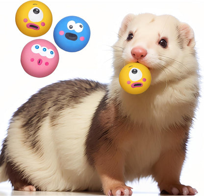 BESNEW Natural Rubber Squeaker Toys for Ferret,High Elasticity Ferret Latex Squeaker Balls 3 Pack,Tough Teething Toys Big Eyes Printed Toy Ball for Small Dogs,Easy to Clean1