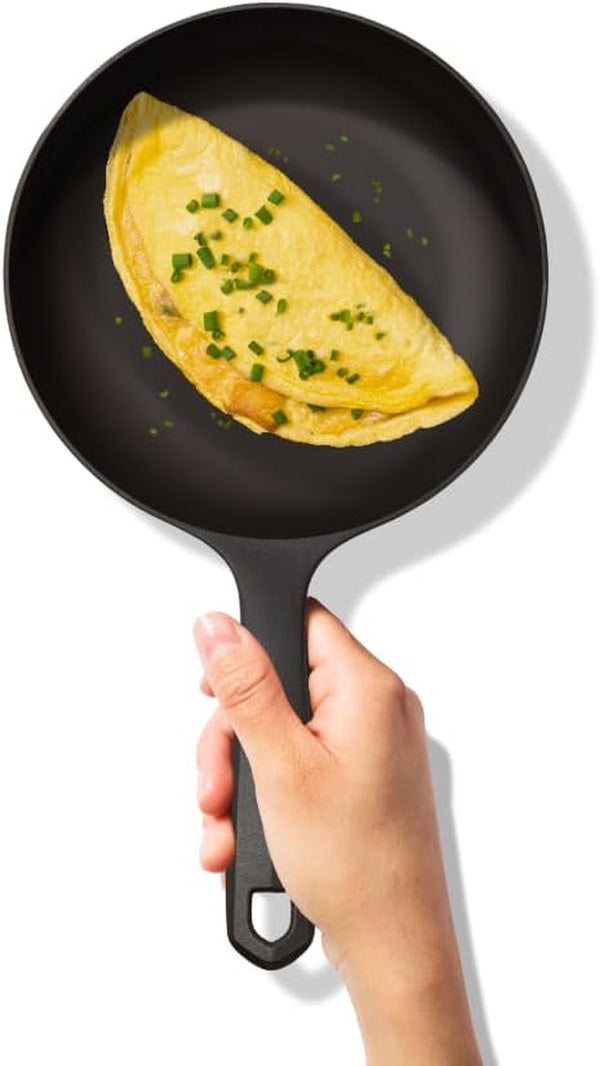 No.5 Cast Iron Chef Skillet – 7.5-Inch Curved Wall Egg Pan, Pre-Seasoned for 1–2 Servings, Lighter & Smooth, Made in USA1