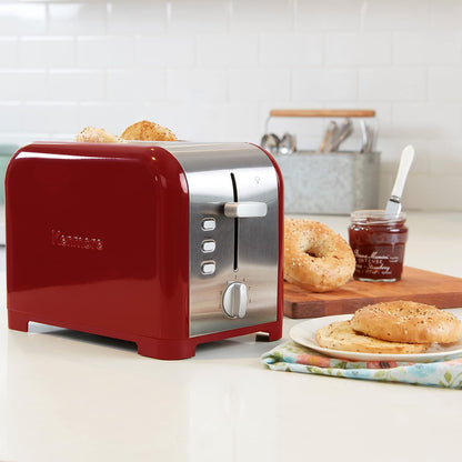 Kenmore 2-Slice Toaster, Stainless Steel, Red and Silver, with Extra Wide Slots, Self-Adjusting Bread Guides, Defrost, Bagel and Removable Crumb Tray, Small (KKTS2SR AZ)2