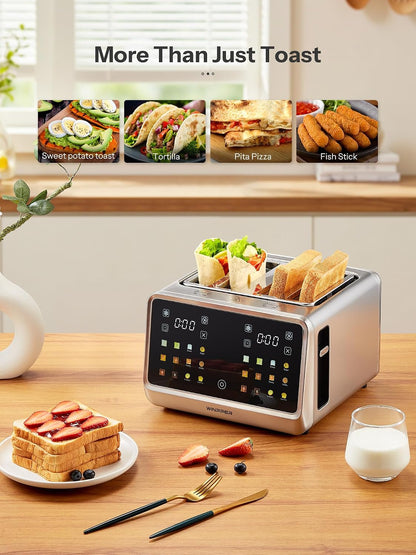 4 Slice Touchscreen Toaster, Digital Display | Stainless Steel, Extra Wide Slots, 6 Shade Settings, Defrost Reheat Cancel Functions, Removable Crumb Tray, Bagel & Bread5