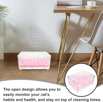 Minkissy Pet Litter Box Medium Pink Acrylic Anti-Splash Kitten Litter Pan Potty Elevated Cat Toilet for Indoor Housebreaking9