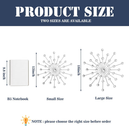 3 Set Silver Starburst Wall Art for Home Decor Metal Bling Crystal Rhinestones Sunburst Wall Decor Sparkling Rhinestone Art Accent Silver - 13In6