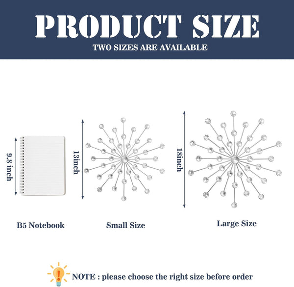 3 Set Silver Starburst Wall Art for Home Decor Metal Bling Crystal Rhinestones Sunburst Wall Decor Sparkling Rhinestone Art Accent Silver - 13In6