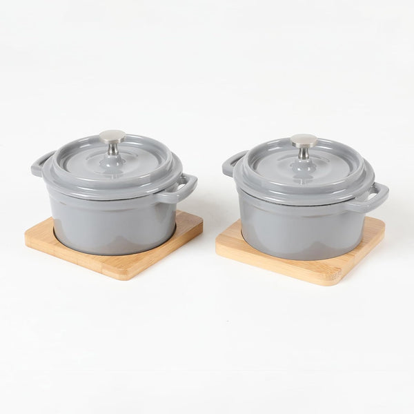 Enameled Cast Iron Mini Dutch Oven Cocotte Saucepan with Lid 270Ml/9.13Oz/1.08Cups Gray Set of 21