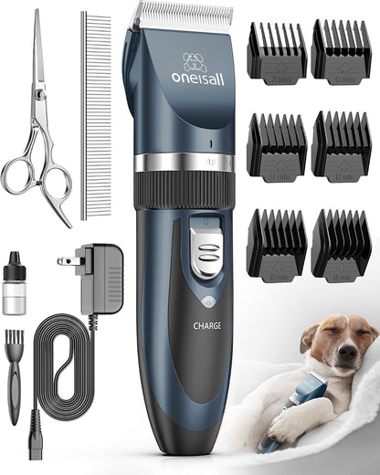 Oneisall Dog Clippers Grooming Kit for Dogs Cats Pets | Low Noise, Rechargeable Cordless, Long Battery Life, Simple for Beginners, 6 Guide Combs, Removable & Rinsable Blade9