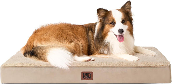 EHEYCIGA Orthopedic Dog Bed Large with Removable Washable Cover,Grey,41X27 | Egg Crate Foam Support,Durable Oxford Fabric,Non-Slip Bottom,Machine Washable,Soft Waterproof Plush Pet Bed Mat for Crate54