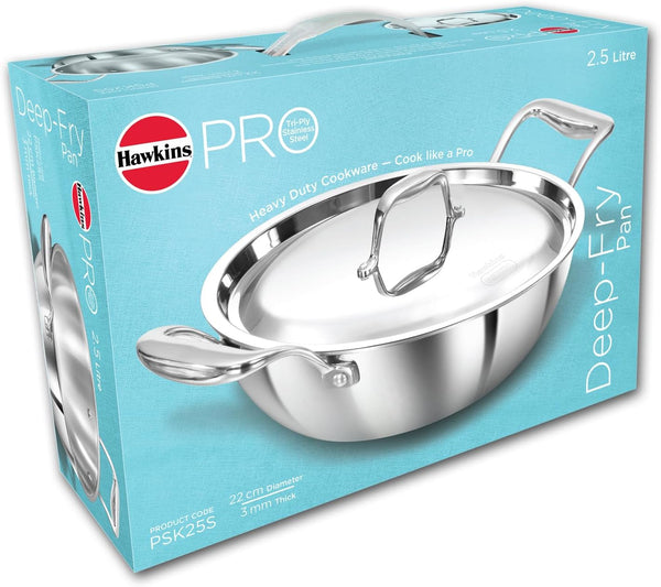 Pro 2.5 Litre Deep-Fry Pan, Triply Stainless Steel Kadhai with Stainless Steel Handles and Stainless Steel Lid, Silver (PSK25S)11