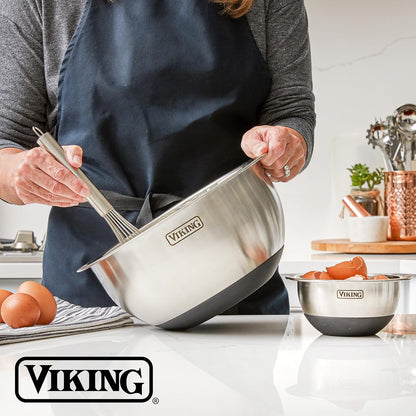 Viking Mixing Bowls Set, 10 Piece Stainless Steel Kitchen Cookware, Non-Slip Silicone Base, Includes Tight Fit Lids, Dishwasher Safe, Black6