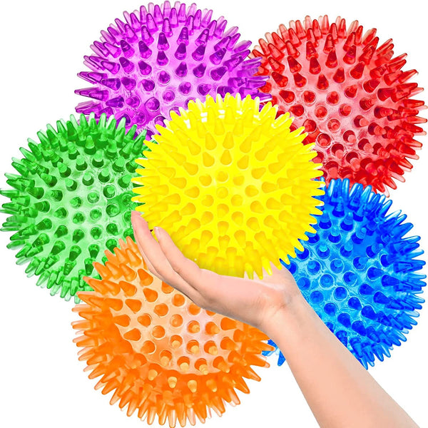 SHARLOVY Squeaky Balls for Pet Small Puppy, 6 Pack TPR Fetch Spike Balls for Dogs, Rubber 6 Pack Bright Colors Chew Teething Dog Toys, for Clean Teeth and Training, for Puppy Chew and Teething10