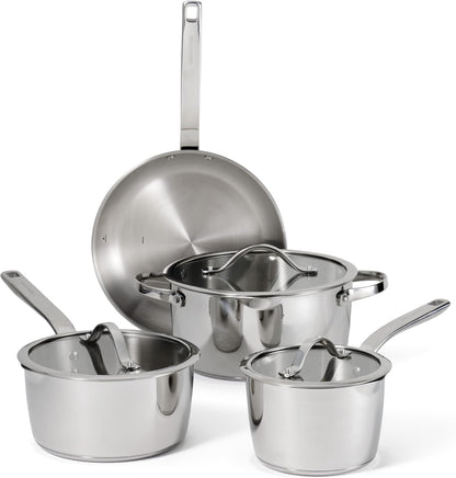 Tempo Tri-Ply Base Stainless Steel 7-Piece Pots and Pans Set | Induction-Ready Cookware Set with Lids, Oven-Safe, Dishwasher-Safe1