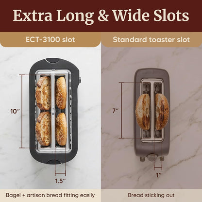 ECT-3100 4-Slice Long Slot Toaster, Stainless Steel | Extra-Wide Slots Fit Bagels, Sourdough & Texas Toast, 6 Browning Settings, Reheat, Defrost & Cancel, Built-In Warming Rack5