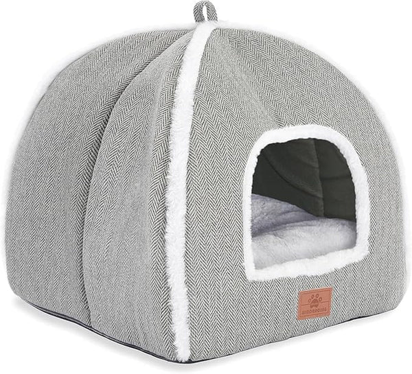 Cat Beds for Indoor Cats-Cat Bed Cave House Tent for Kittens and Small Pets with Washable Cushioned,Soft and Warm Indoor House, Grey, 15 Inches4
