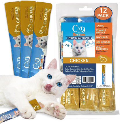 Scoochie Pet Cat Lick Treats, Chicken Salmon & Beef, 0.5Oz, 12 Pack | Variety Pack, Chicken, Salmon, Beef, Creamy Puree, No Chewing, Great for All Cats Especially Seniors14