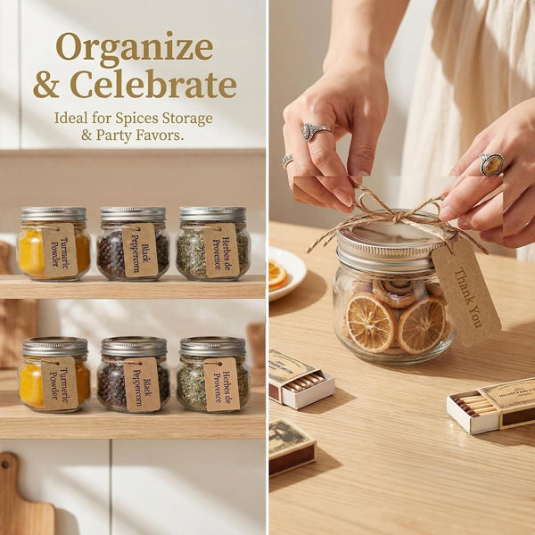 8 Oz Mason Jars with Airtight Silver Lids - 4 Pack Small Glass Jars - Thickened Wide Mouth Canning Jars for Spell Jars, Candle Making, Premium Spices & Bathroom Vanity Decor3