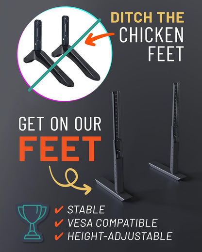Universal TV Stand - Fits 49” to 77” Tvs up to 100Lbs - Adjustable Height & Wobble-Free Design - Flat Base Compatible with Soundbars2