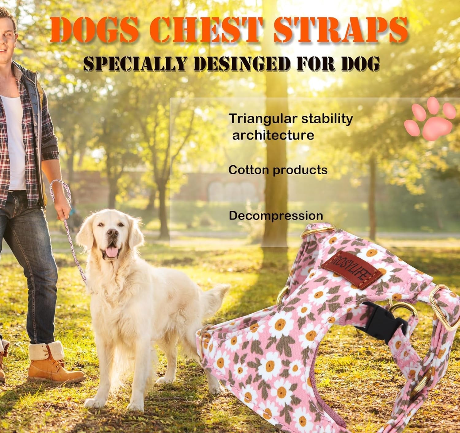 no-pull-dog-harness-leash-set-adjustable-xx-small-pink-daisy-fashionable-cute-stylish-escape-proof-includes-leash